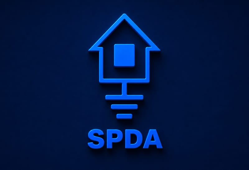 Ilustração 3D de casa com captor de descarga atmosférica — categoria SPDA